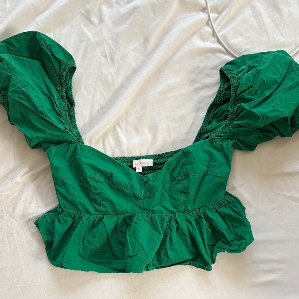 Green Puff Sleeve Crop Top
